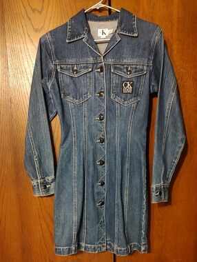 Calvin Klein Dark Blue Denim Button-Front Jacket Dress
